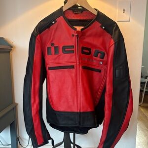 ICON Red and Black Perforated Leather Motorcycle Jacket